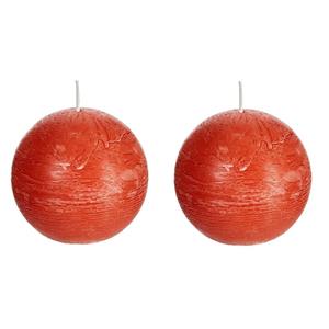 SPAAS rustieke bolkaars - oranje - 2x - D8 cm - 24 branduren - ronde kaarsen -
