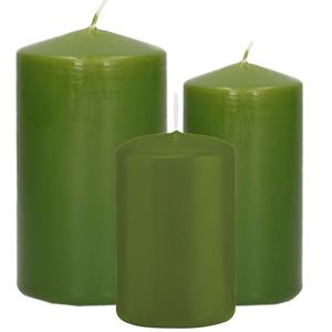 Trend Candles Stompkaarsen set van 3x stuks olijfgroen 8-10-12 cm -