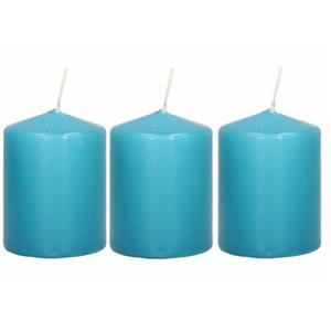 Trend Candles Cilinderkaars/stompkaars - 3x - turquoise - 6 x 8 cm - 29 branduren -