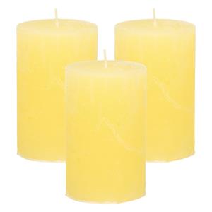 Merkloos Stompkaars/cilinderkaars - 3x - geel - 5 x 8 cm - klein rustiek model -