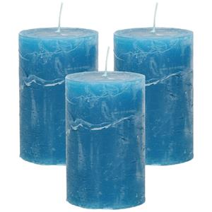 Merkloos Stompkaars/cilinderkaars - 3x - helder blauw - 5 x 8 cm - klein rustiek model -