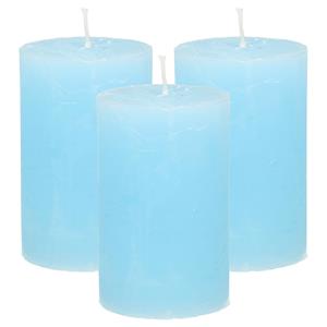 Merkloos Stompkaars/cilinderkaars - 3x - licht blauw - 5 x 8 cm - klein rustiek model -