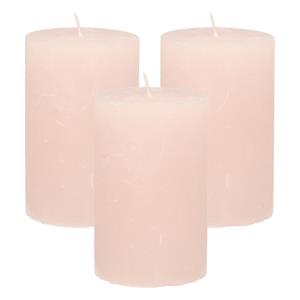 Merkloos Stompkaars/cilinderkaars - 3x - licht roze - 5 x 8 cm - klein rustiek model -
