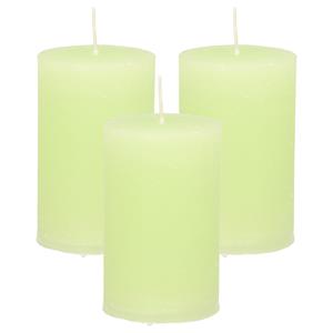 Merkloos Stompkaars/cilinderkaars - 3x - lime groen - 5 x 8 cm - klein rustiek model -
