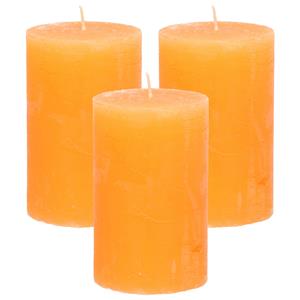 Merkloos Stompkaars/cilinderkaars - 3x - oranje - 5 x 8 cm - klein rustiek model -