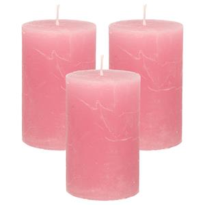 Merkloos Stompkaars/cilinderkaars - 3x - oud roze - 5 x 8 cm - klein rustiek model -