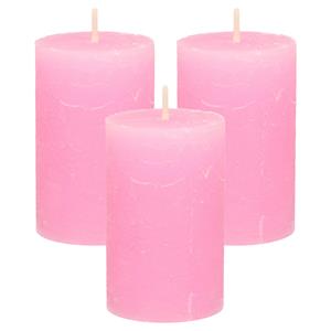 Merkloos Stompkaars/cilinderkaars - 3x - roze - 5 x 8 cm - klein rustiek model -