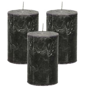 Merkloos Stompkaars/cilinderkaars - 3x - zwart - 5 x 8 cm - klein rustiek model -