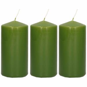 Trend Candles Cilinderkaars/stompkaars - 3x - olijfgroen - 5 x 10 cm - 23 branduren -