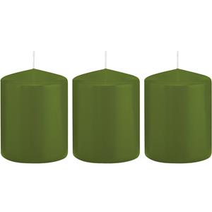 Trend Candles Cilinderkaars/stompkaars - 3x - olijfgroen - 6 x 8 cm - 29 branduren -