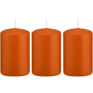Trend Candles Cilinderkaars/stompkaars - 3x - oranje - 5 x 8 cm - 18 branduren -