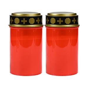 Benson Grafkaars/gedenklicht - 2x - LED licht - rood - waterbestendig - op batterijen - D6,5 x H12 cm -