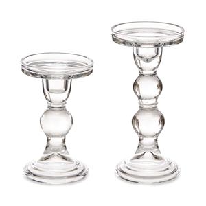 Giftdecor Kaarsen kandelaar set van decoratief glas - voor stompkaarsen - 18 en 14 cm in hoogte -