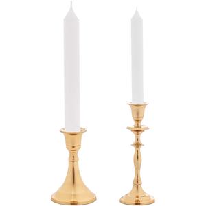 Giftdecor Kaarsen kandelaars set 2x stuks - metaal - voor dinerkaarsen - goud - H11/H20 cm -