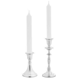 Giftdecor Kaarsen kandelaars set 2x stuks - metaal - voor dinerkaarsen - zilver - H11/H20 cm -