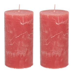 Merkloos Stompkaars/cilinderkaars - 2x - rood - 7 x 13 cm - rustiek model -