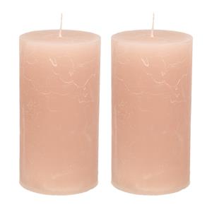 Merkloos Stompkaars/cilinderkaars - 2x - taupe - 7 x 13 cm - rustiek model -