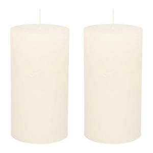 Merkloos Stompkaars/cilinderkaars - 2x - wit - 7 x 13 cm - rustiek model -