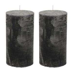 Merkloos Stompkaars/cilinderkaars - 2x - zwart - 7 x 13 cm - rustiek model -