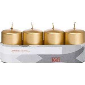 Trend Candles Cilinderkaarsen/stompkaarsen - set 4x - goud - 5 x 8 cm - 18 branduren -
