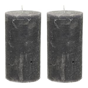 Merkloos Stompkaars/cilinderkaars - 2x - antraciet - 7 x 13 cm - rustiek model -