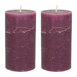 Merkloos Stompkaars/cilinderkaars - 2x - bordeaux rood - 7 x 13 cm - rustiek model -
