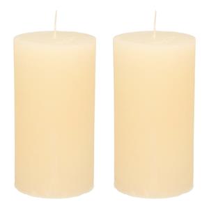 Merkloos Stompkaars/cilinderkaars - 2x - ivoor wit - 7 x 13 cm - rustiek model -