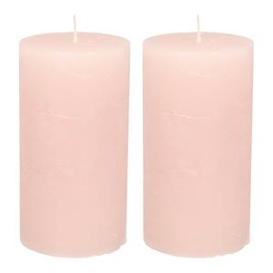 Merkloos Stompkaars/cilinderkaars - 2x - licht roze - 7 x 13 cm - rustiek model -