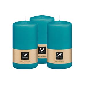 Wiedemann Cilinderkaars/stompkaars - 3x - turquoise - 12 x 6 cm - 33 branduren -