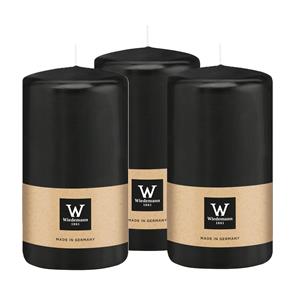 Wiedemann Cilinderkaars/stompkaars - 3x - zwart - 12 x 6 cm - 33 branduren -