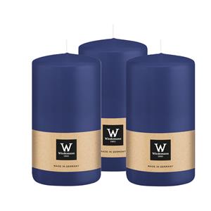 Wiedemann Cilinderkaars/stompkaars - 3x - donkerblauw - 12 x 6 cm - 33 branduren -