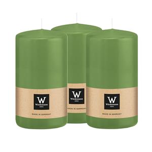 Wiedemann Cilinderkaars/stompkaars - 3x - lichtgroen - 12 x 6 cm - 33 branduren -