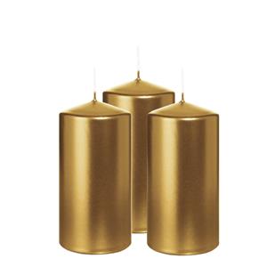 Wiedemann Cilinderkaars/stompkaars - 3x - metallic goud - 12 x 6 cm - 33 branduren -