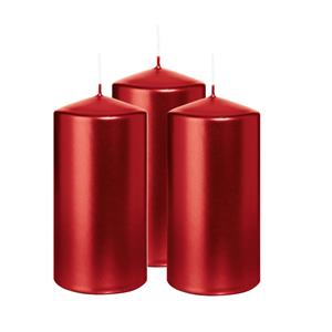 Wiedemann Cilinderkaars/stompkaars - 3x - metallic rood - 12 x 6 cm - 33 branduren -