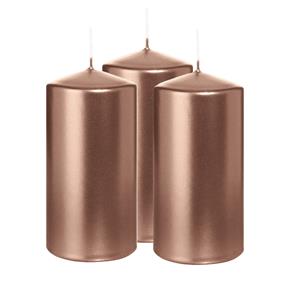Wiedemann Cilinderkaars/stompkaars - 3x - metallic roségoud - 12 x 6 cm - 33 branduren -