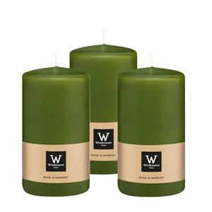 Wiedemann Cilinderkaars/stompkaars - 3x - olijfgroen - 12 x 6 cm - 33 branduren -