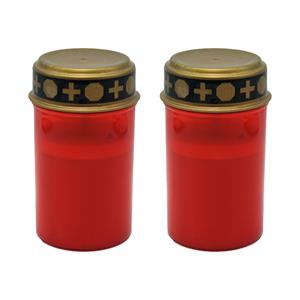 TopTen Grafkaars/gedenklicht - 2x - LED licht - rood - D6,8 x 12,3 cm -