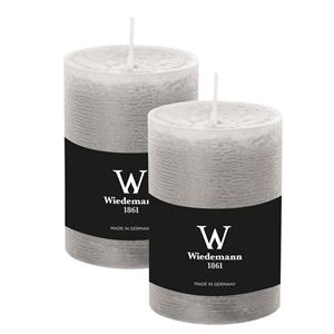 Wiedemann Cilinderkaars/stompkaars - 2x - rustieke kaars - lichtgrijs - 7 x 10 cm - 43 branduren -