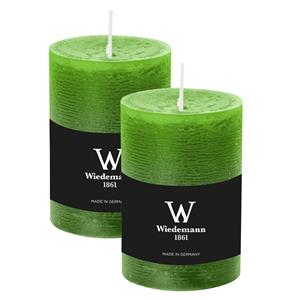 Wiedemann Cilinderkaars/stompkaars - 2x - rustieke kaars - lichtgroen - 7 x 10 cm - 43 branduren -