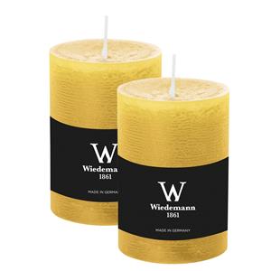 Wiedemann Cilinderkaars/stompkaars - 2x - rustieke kaars - okergeel - 7 x 10 cm - 43 branduren -