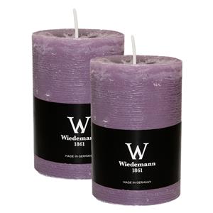 Wiedemann Cilinderkaars/stompkaars - 2x - rustieke kaars - paars - 7 x 10 cm - 43 branduren -