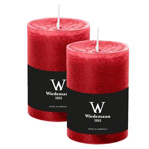 Wiedemann Cilinderkaars/stompkaars - 2x - rustieke kaars - rood - 7 x 10 cm - 43 branduren -