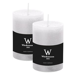 Wiedemann Cilinderkaars/stompkaars - 2x - rustieke kaars - wit - 7 x 10 cm - 43 branduren -