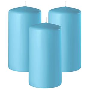 Enlightening Candles Cilinder/stompkaars - 3x - turquoise blauw - D8 x H12 cm - 45 branduur -