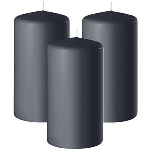 Enlightening Candles Cilinder/stompkaars - 3x - antraciet - D8 x H12 cm - 45 branduur -