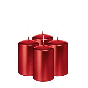 Wiedemann Cilinderkaars/stompkaars - 4x - metallic rood - 6 x 8 cm - 29 branduren -