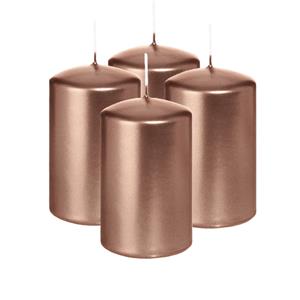 Wiedemann Cilinderkaars/stompkaars - 4x - metallic roségoud - 6 x 8 cm - 29 branduren -