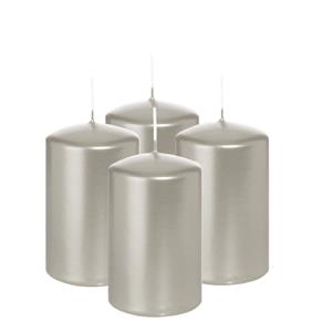 Wiedemann Cilinderkaars/stompkaars - 4x - metallic zilver - 6 x 8 cm - 29 branduren -