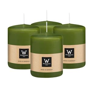 Wiedemann Cilinderkaars/stompkaars - 4x - olijfgroen - 6 x 8 cm - 29 branduren -
