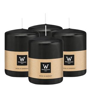 Wiedemann Cilinderkaars/stompkaars - 4x - zwart - 6 x 8 cm - 29 branduren -